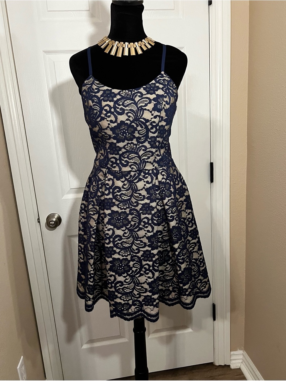 Windsor Navy Lace Overlay A-Line Dress